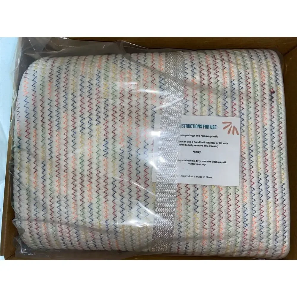 MOONGLOW Rainbow Cotton Woven Basket Storage Box W/ Handles Large 19x13